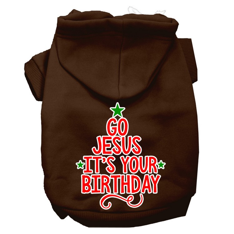 Go Jesus Screen Print Dog Hoodie Brown XS